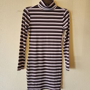 No Boundaries Black and White Striped Long Sleeve Dress